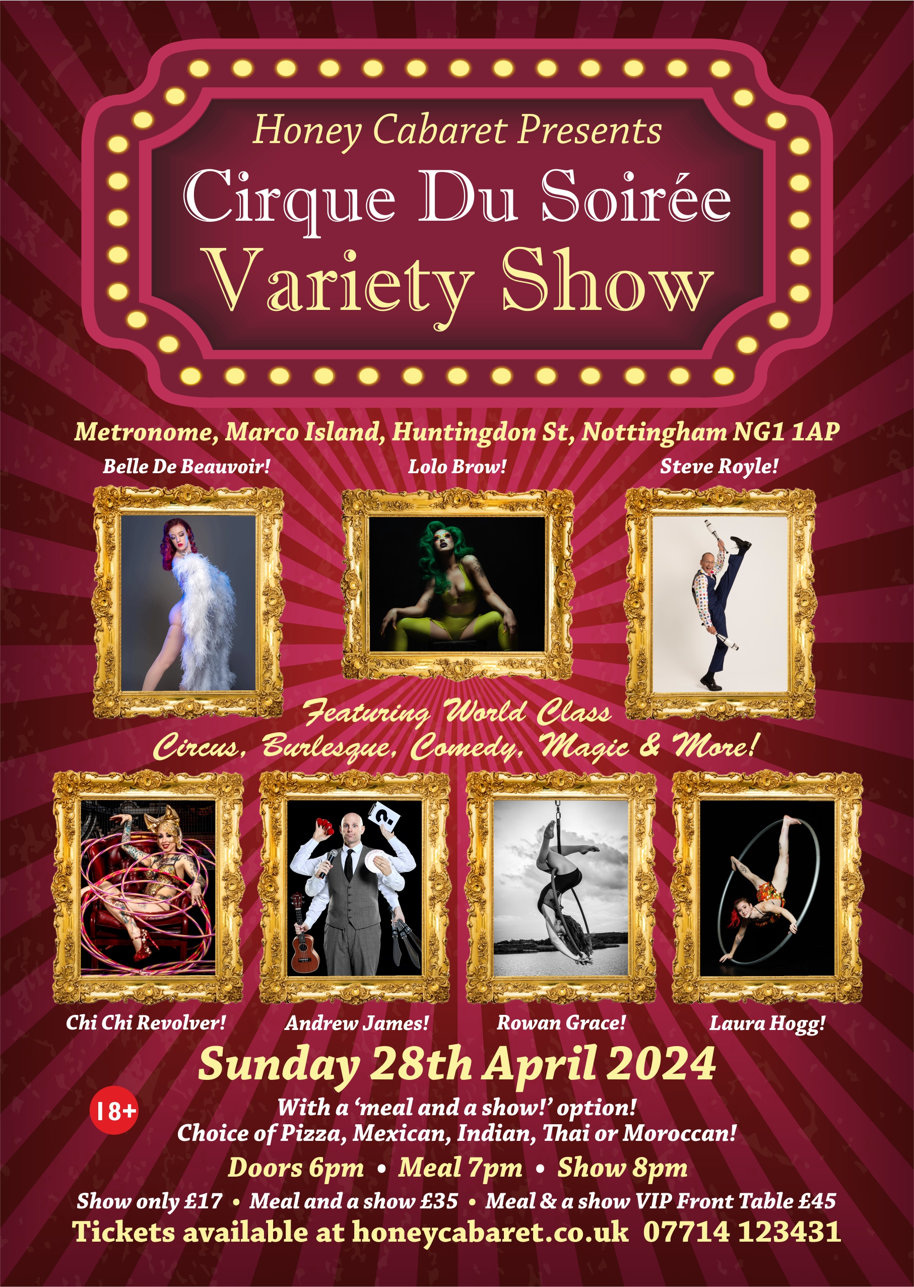 Honey Cabaret April 28th 2024 show poster